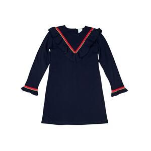 NWT Bella Bliss Girls Size 8 Long Sleeve Dress Navy Ruffles Preppy Nautical
